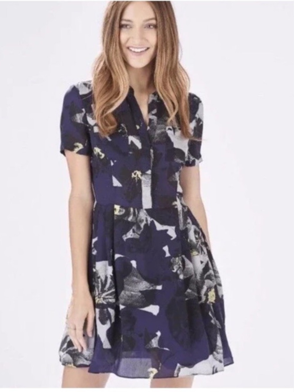 Parker Kelby Navy Floral Silk Dress